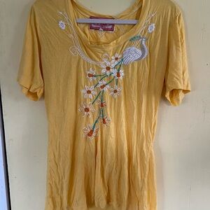 Johnny Was Embroidered Peacock Tee